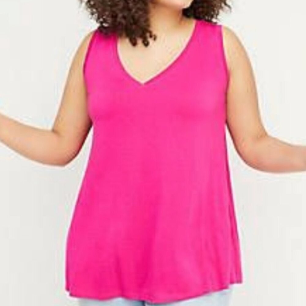 LANE BRYANT Plus Size Solid Pink V-Neck Sleeveless Tunic Swing Tank Top 18 20 2X